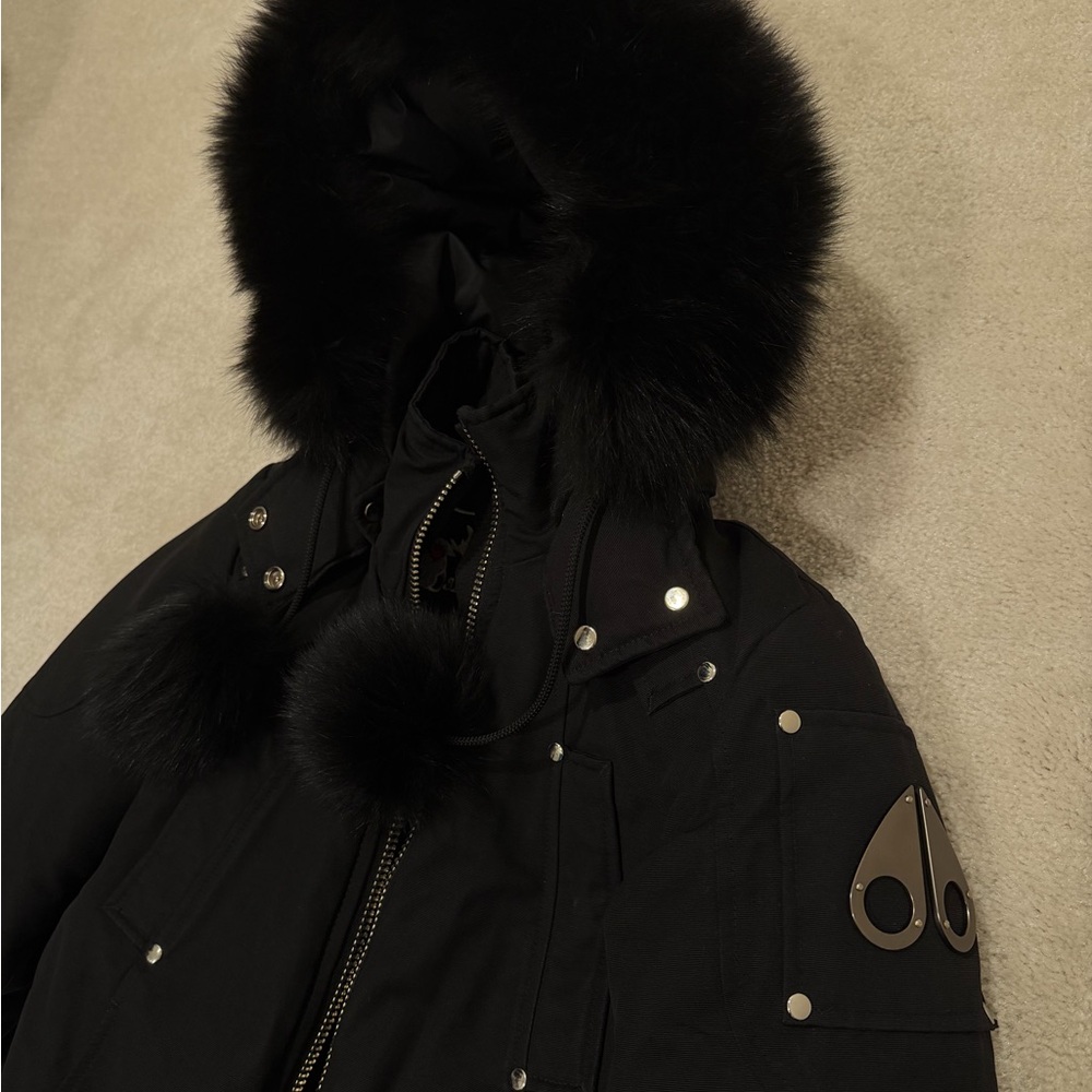 Moose Knuckles Black Puffer Jacket with Fur Trim